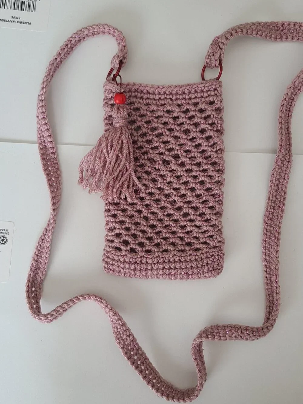 Handmade Hand Crochet Cell Phone Case Holder Crossbody Bag Dust Rose Charm
